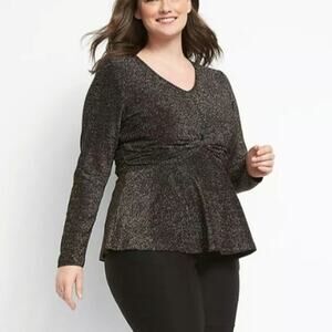 NWT Lane Bryant Glitter Twist Front Peplum Top